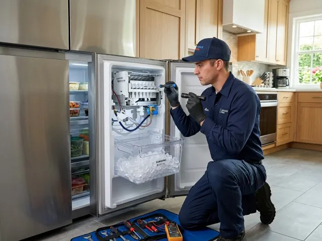 Appliance Repair Hero technician repairing a refrigerator ice maker in Birdsboro, PA